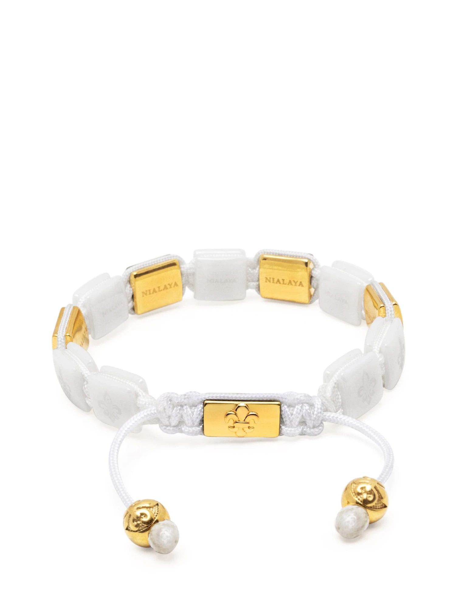 Nialaya Women's White Ceramic Flatbead Bracelet With Gold CZ 4 Nialaya Women's White Ceramic Flatbead Bracelet With Gold CZ - Image 4