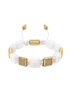 Nialaya Women's White Ceramic Flatbead Bracelet With Gold CZ
