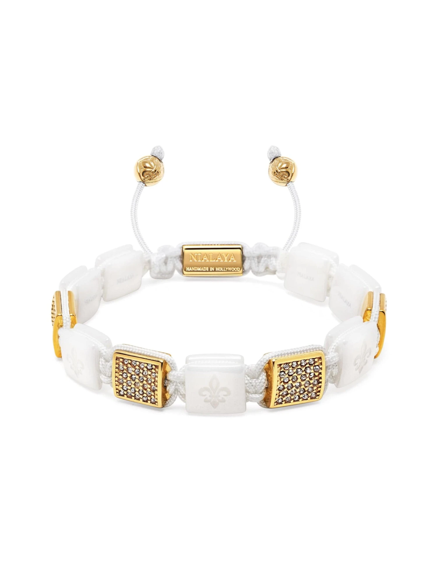 Nialaya Women's White Ceramic Flatbead Bracelet With Gold CZ 1 Nialaya Women's White Ceramic Flatbead Bracelet With Gold CZ