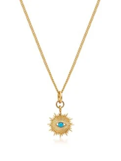 Nialaya Gold Necklace With Mini Evil Eye Pendant