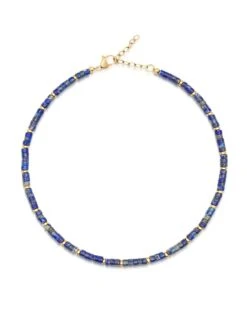 Nialaya Heishi Blue Lapis Choker With Gold