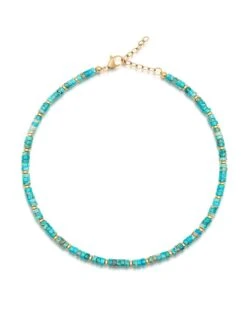 Nialaya Heishi Turquoise Choker With Gold