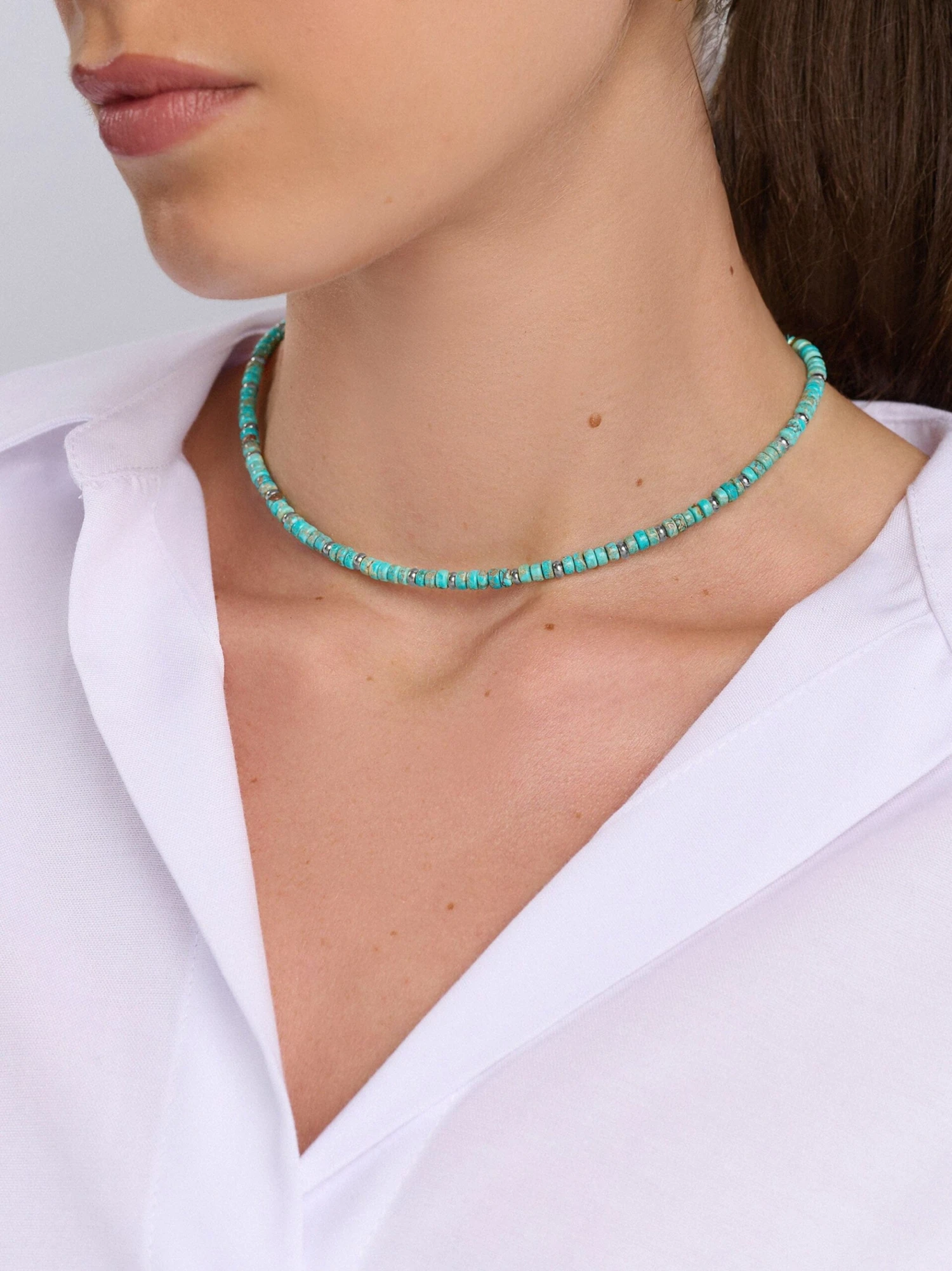 Nialaya Heishi Turquoise Choker With Silver 2 Nialaya Heishi Turquoise Choker With Silver - Image 2