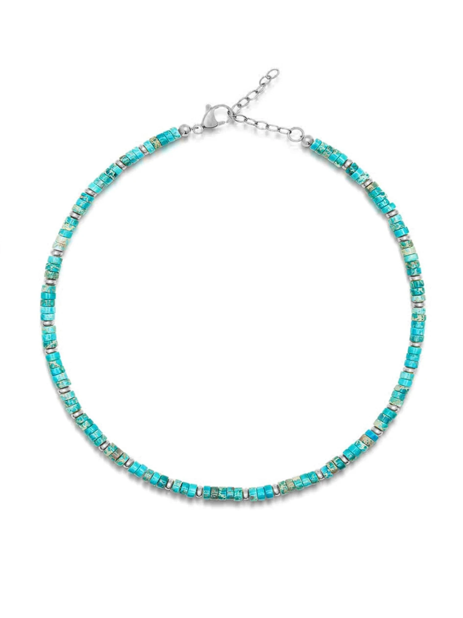 Nialaya Heishi Turquoise Choker With Silver 1 Nialaya Heishi Turquoise Choker With Silver