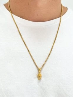 Nialaya Men's Hand Pendant With A Small Turquoise Gemstone In Gold -Nialaya Jewelry Store nialaya women s necklace men s hand pendant with a small turquoise gemstone in gold men s hand pendant with a small turquoise gemstone in gold 1160763940