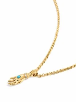 Nialaya Men's Hand Pendant With A Small Turquoise Gemstone In Gold -Nialaya Jewelry Store nialaya women s necklace men s hand pendant with a small turquoise gemstone in gold men s hand pendant with a small turquoise gemstone in gold 1160763941