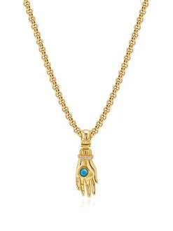 Nialaya Men's Hand Pendant With A Small Turquoise Gemstone In Gold