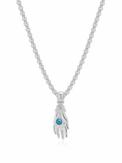 Nialaya Men's Hand Pendant With A Small Turquoise Gemstone In Silver