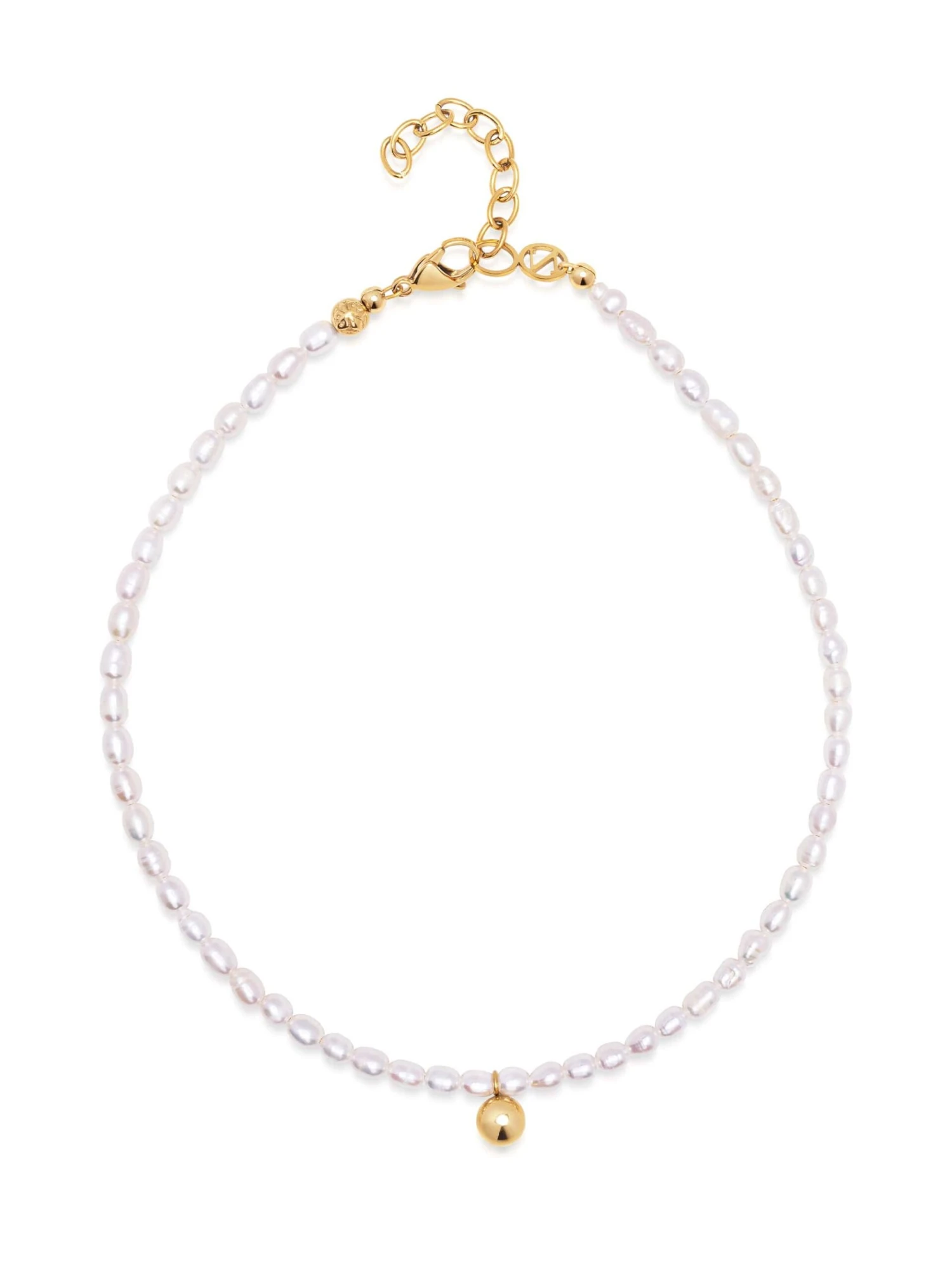 Nialaya Pearl Choker With Gold Sphere Pendant 1 Nialaya Pearl Choker With Gold Sphere Pendant