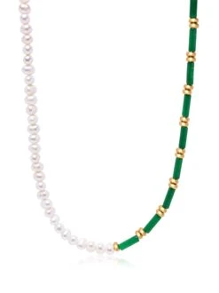 Nialaya Pearl Choker With Green Agate