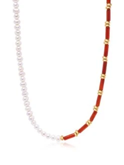 Nialaya Pearl Choker With Red Agate