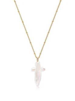 Nialaya Pearl Cross Chain Necklace