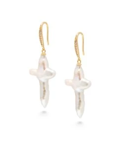 Nialaya Pearl Cross Earrings