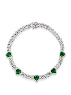 Nialaya Women's Crystal Embellished Choker With Green Hearts