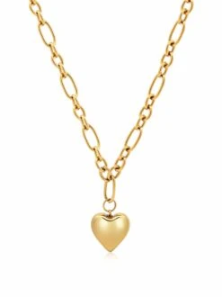 Nialaya Women's Gold Cable Choker With Chunky Heart Pendant