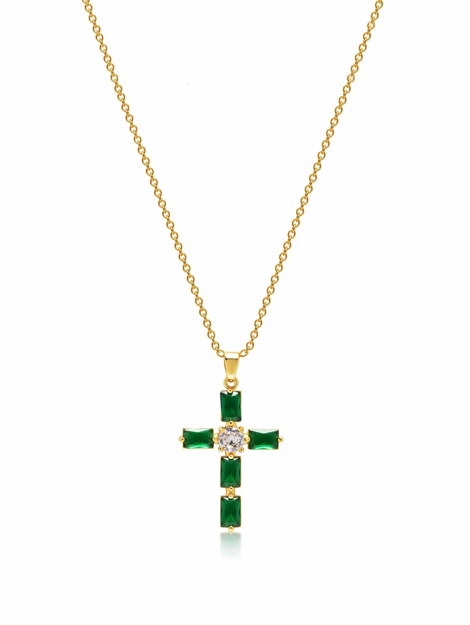 Nialaya Women's Green CZ Cross Necklace 1 Nialaya Women's Green CZ Cross Necklace