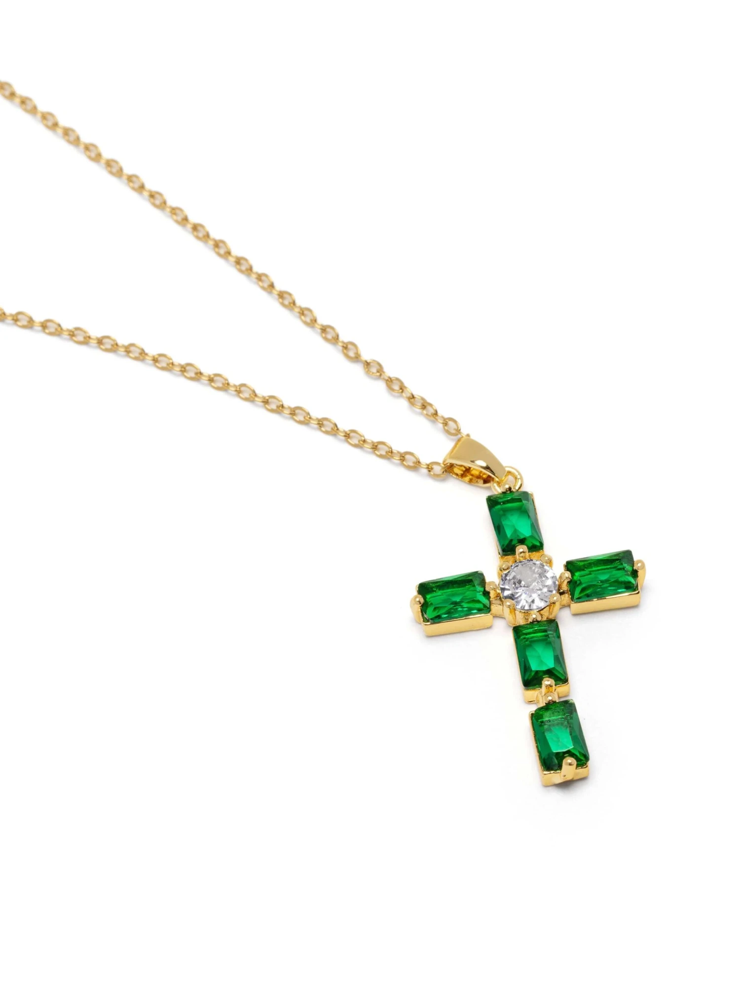 Nialaya Women's Green CZ Cross Necklace 4 Nialaya Women's Green CZ Cross Necklace - Image 4