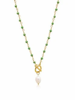 Nialaya Women's Green CZ Wrap Necklace With Pearl