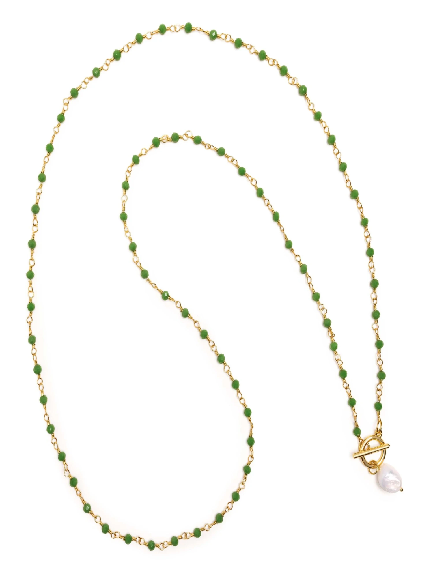 Nialaya Women's Green CZ Wrap Necklace With Pearl 4 Nialaya Women's Green CZ Wrap Necklace With Pearl - Image 4