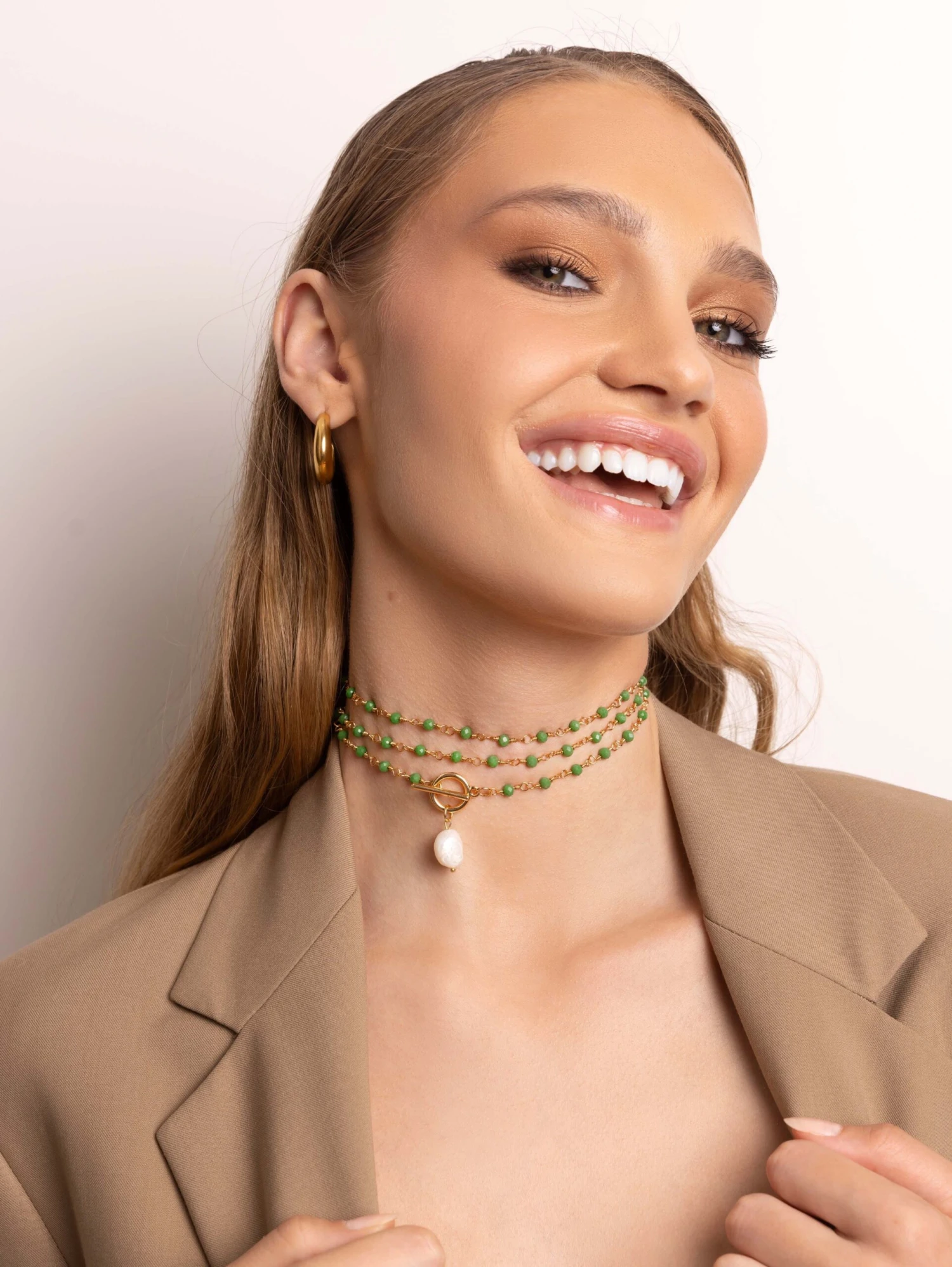 Nialaya Women's Green CZ Wrap Necklace With Pearl 6 Nialaya Women's Green CZ Wrap Necklace With Pearl - Image 6