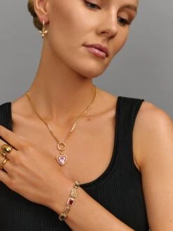 Nialaya Women's Necklace With Pink Cubic Zirconia Heart Pendant -Nialaya Jewelry Store nialaya women s necklace women s necklace with pink cubic zirconia heart pendant women s necklace with pink cubic zirconia heart pendant 19 inches 48 26 cm wneck 241 1178479348