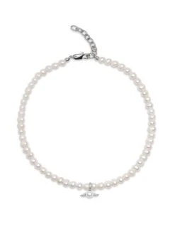 Nialaya Women's Pearl Choker With Angel Wing Pendant