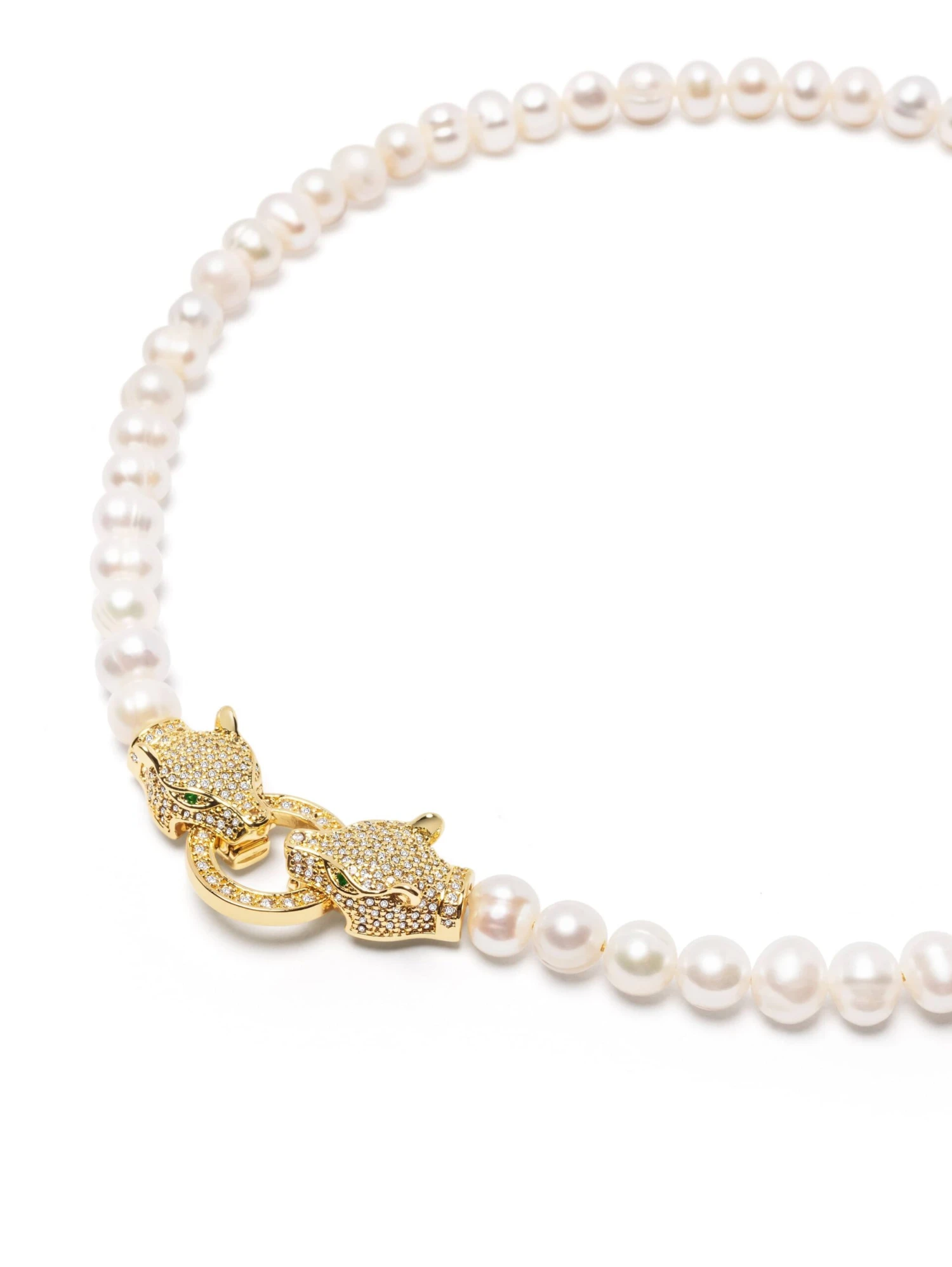 Nialaya Women's Pearl Choker With Gold Double Panther Head 3 Nialaya Women's Pearl Choker With Gold Double Panther Head - Image 3