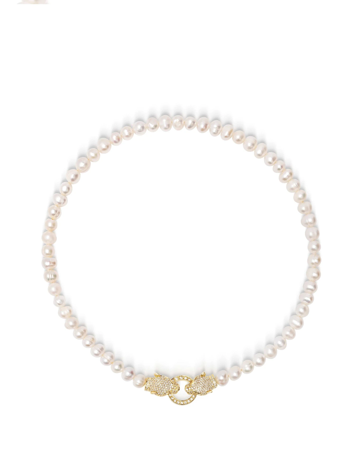 Nialaya Women's Pearl Choker With Gold Double Panther Head 1 Nialaya Women's Pearl Choker With Gold Double Panther Head