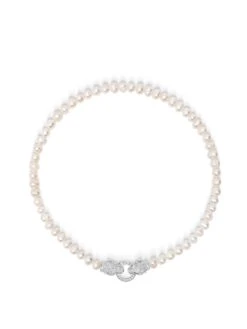 Nialaya Women's Pearl Choker With Silver Double Panther Head
