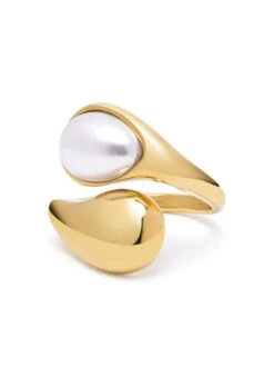 Nialaya Cuff Ring With Pearl In Gold