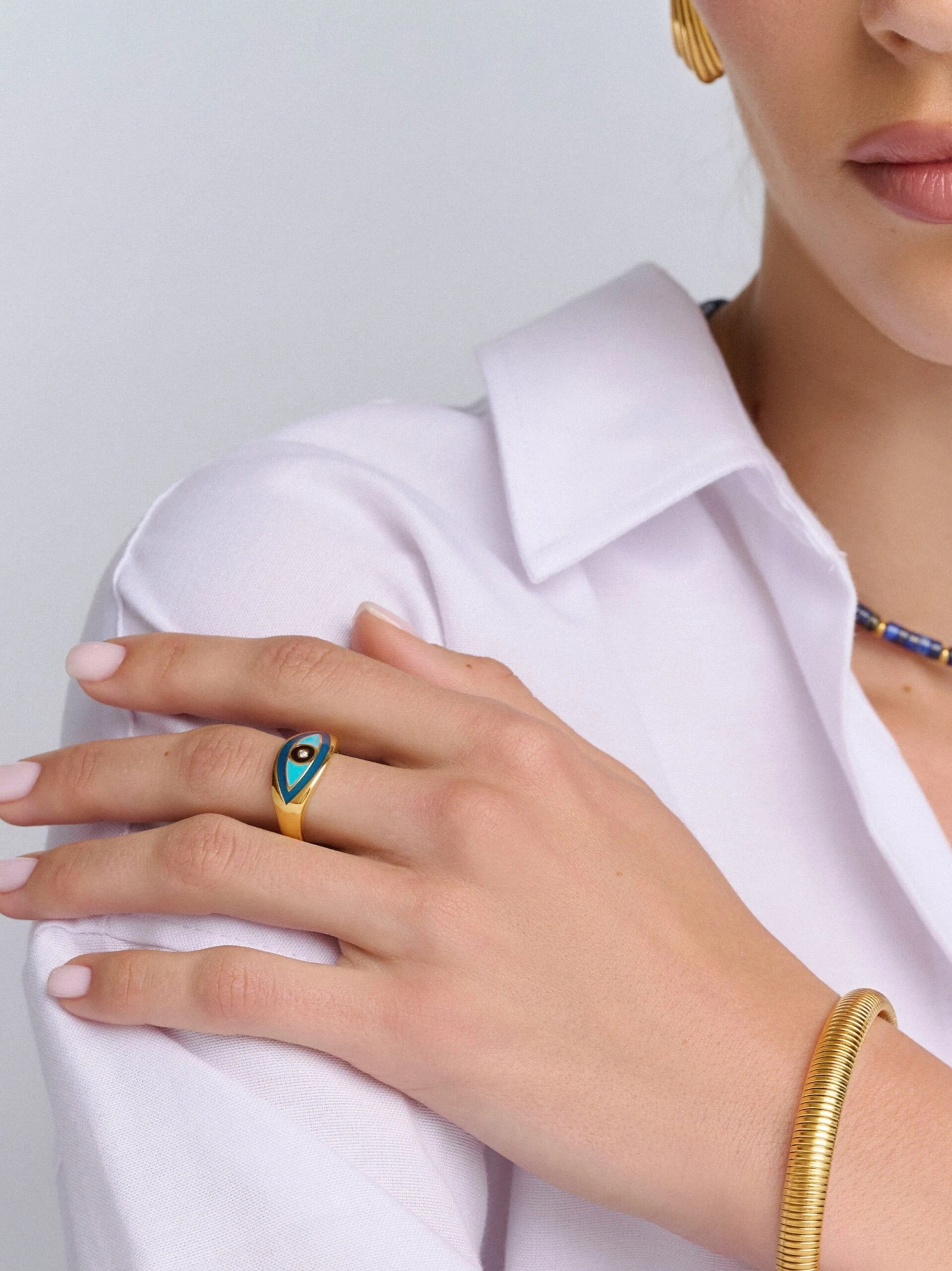 Nialaya Women's Gold Evil Eye Ring 2 Nialaya Women's Gold Evil Eye Ring - Image 2